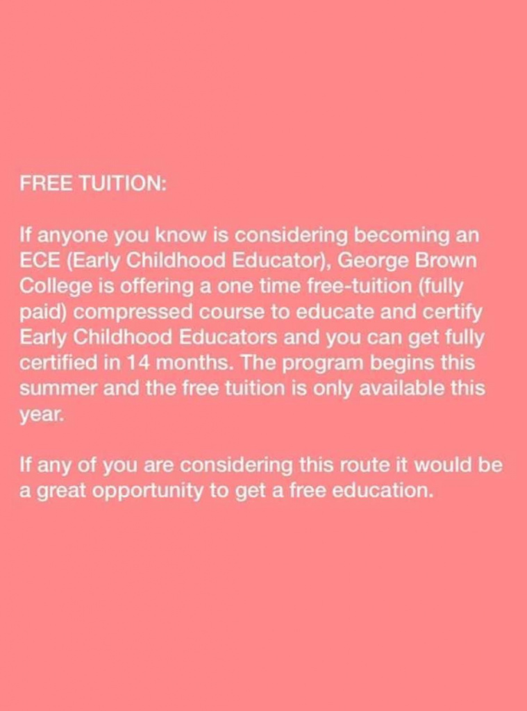 Fast-tracked, free ECE program tuition